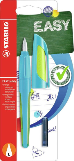 STABILO EASYbuddy - Ergonomische Vulpen - Licht Blauw/Lime - L Punt Voor Linkshandigen