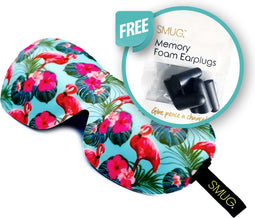 SMUG 3D Slaapmasker met Roze Oordopjes - 100% Verduisterend - Ergonomisch Oogmasker - Flamingo Print