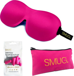 SMUG 3D Slaapmasker met Roze Oordopjes en Opbergzakje - 100% Verduisterend - Ergonomisch Oogmasker - Fel Roze