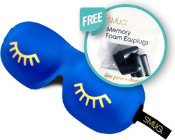 SMUG 3D Slaapmasker met Zwarte Oordopjes - 100% Verduisterend - Ergonomisch Oogmasker - Wink Print, Blauw