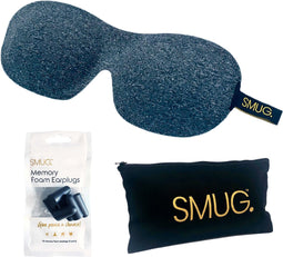 SMUG 3D Slaapmasker met Zwarte Oordopjes en Opbergzakje - 100% Verduisterend - Ergonomisch Oogmasker - Dark Grey Marl