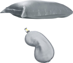 SMUG Satijnen Kussensloop en Slaapmasker Set - 47 x74cm Anti Allergeen Pillow Case - Geschenkset voor Vrouwen - Grijs