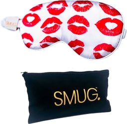 SMUG Slaapmasker met Opbergzakje - 100% Verduisterend - Verstelbaar Oogmasker in Satijn - Kiss Print