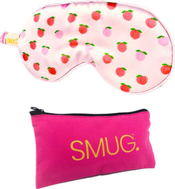 SMUG Slaapmasker met Opbergzakje - 100% Verduisterend - Verstelbaar Oogmasker in Satijn - Peachy Print