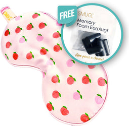 SMUG Slaapmasker met Roze Oordopjes - 100% Verduisterend - Verstelbaar Oogmasker in Satijn - Peachy Print