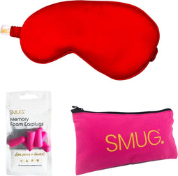 SMUG Slaapmasker met Roze Oordopjes en Opbergzakje - 100% Verduisterend - Verstelbaar Oogmasker in Satijn - Rood