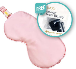 SMUG Slaapmasker met Zwarte Oordopjes - 100% Verduisterend - Verstelbaar Oogmasker in Satijn - Roze