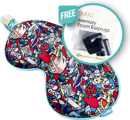 SMUG Slaapmasker met Zwarte Oordopjes - 100% Verduisterend - Verstelbaar Oogmasker in Satijn - Tattoo Print
