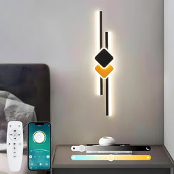 Moderne zwarte LED wandlamp 17W dimbaar met afstandsbediening, 65 cm