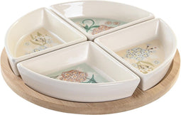 Snackdienblad DKD Home Decor 21,5 x 21,5 x 1 cm Beige Wit Keramiek Traditioneel