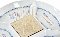 Snackdienblad DKD Home Decor Blauw Natuurlijk Bamboe Keramiek Mediterrane 23,5 x 23,5 x 7 cm