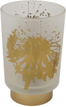 PTMD Besh Rond Windlicht - H15 x Ø10 cm - LED - Glas - Wit/Goud