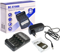 Snelle oplader met LCD-display, 4 eneloop AA Mignon en AccuBox