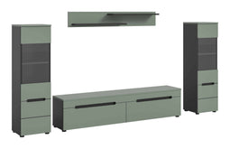 Wooncombinatie - 3-delige set met vitrinekasten en lowboard - Smoke Green Nachbildung (3-delig)