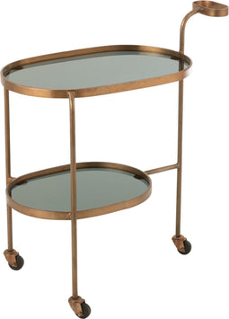 J-Line serveerkar Ovaal 2 niveaus - ijzer/glas - zwart/brons