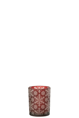 J-Line Theelicht Houder Sneeuw Glas Rood