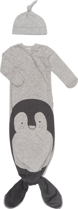 Snoozebaby Slaapzak & Pakje in 1 Grey Melange Pinguin incl. Mutsje - 0-3 mnd