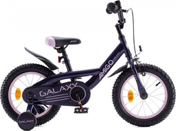 AMIGO Galaxy Meisjesfiets 14 Inch - Kinderfiets voor 3 tot 5 Jaar - 95-110 cm - Paars/Roze - met Zijwieltjes