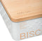 Excellent Houseware Koektrommel Biscuits - wit - 20 x 20 x 8 cm - 1600 ML - bewaarblik met bamboe deksel - metaal