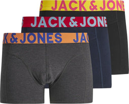 JACK&JONES ADDITIONALS JACCRAZY - Boxershorts 3-pack - Effen met gekleurde band - Zwart Donkergrijs Helder Blauw (3-pack)