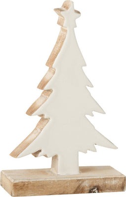 J-Line decoratie Kerstboom Mango - hout - wit - small