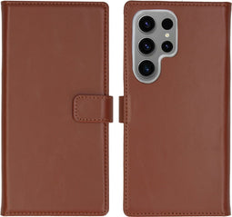 Selencia Hoesje Geschikt voor Samsung Galaxy S24 Ultra Hoesje Met Pasjeshouder - Selencia Echt Lederen Bookcase - Lichtbruin