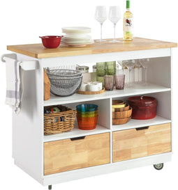 SoBuy Keukeneiland op wieltjes - 55x110x91 cm - Max. 75KG - Wit/Houtkleur