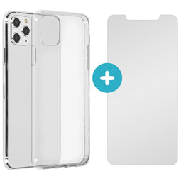 Softcase Backcover + Glass Screenprotector voor de iPhone 11 Pro Max - Transparant