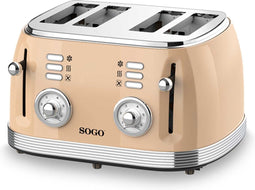 SOGO Retro Broodrooster - Toaster - Ontdooifunctie - 6 Warmteniveaus - 4 Sneden - 1550W - Beige