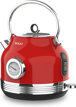 SOGO Retro Waterkoker Snoerloos RVS - 1.8 Liter - Met Thermometer - 2200W - Rood
