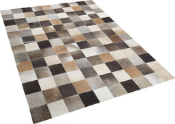 SOKE - Patchwork vloerkleed - Bruin - 200 x 300 cm - Koeienhuid leer