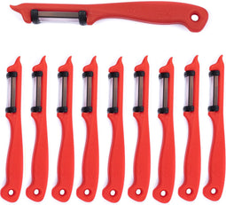 Solingen Dunschiller Dubbel Mes - voor Fruit- en Groenteschiller - Kunststof - Rood - 10 stuks