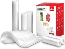 Solis 5 Vacuumrollen & 50 Vacuumzakken Voordeelverpakking - Geschikt voor Diepvries, Magnetron en Sous Vide Koken - BPA-Vrij - Drielaags Vacumeerzakken en Vacuumfolie Rollen