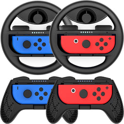 Somstyle Controller Grip Set geschikt voor Nintendo Switch Joy-Con - Stuur en Houder - Zwart