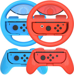 Somstyle Controller Grip Set geschikt voor Nintendo Switch Joy-Con - Stuur en Controller Houder - Rood / Blauw