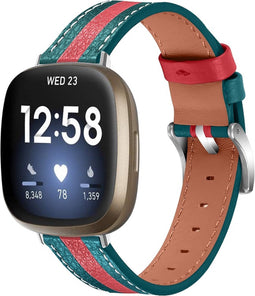 Somstyle Leren Bandje Geschikt Voor Fitbit Versa 3, Sense - Groen / Rood