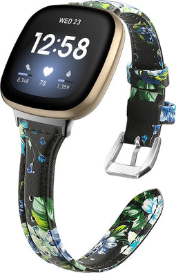 Somstyle Luxe Slim Roos Bandje Leer Geschikt Voor Fitbit Versa 3, Sense - Zwart Blauw