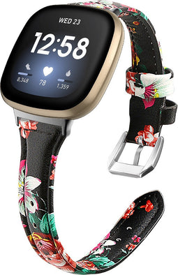 Somstyle Luxe Slim Roos Bandje Leer Geschikt Voor Fitbit Versa 3, Sense - Zwart Rood