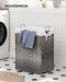 SONGMICS Wasmand, 90 liter, wasverzamelaar, uitneembare binnenzak, 2 waszakken van stof, 3 wasnetten, handgrepen, rotan-look, speelgoedopslag, voor badkamer, slaapkamer, grijs LCB390G01