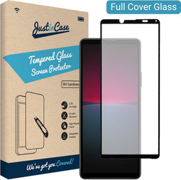 Sony Xperia 10 IV screenprotector - Full Cover - Gehard glas - Zwart - Just in Case