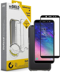 SoSkild Samsung Galaxy A6 Defend Heavy Impact Case Smokey Grey and Tempered Glass (black)