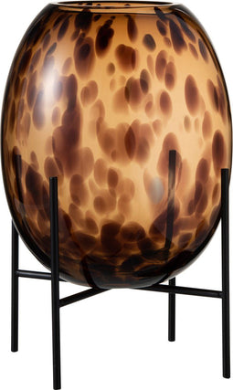 J-Line vaas Op Voet Spikkel - glas - transparant/bruin - large - 38 cm hoog