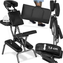 tectake® Opvouwbare Massagestoel - Ergonomische Tattoostoel - Verstelbare Hoofsteun - Zwart