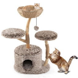 Coast Krabpaal - 105 cm - Massief Perenhout met Mand en Jute - Bruin