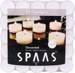 SPAAS Clearlights, theelichten in transparante cup, waxinelichtjes - 50 stuks - ± 4,5 uur - wit, geurloos