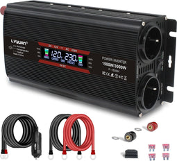 Spanningsomvormer 12V 230V 1500W / 3000W stootkracht omvormer LCD | stroomomvormer met 2 stopcontacten 1 USB