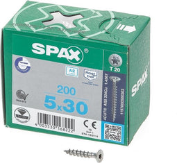 SPAX 1197000500303 Roestvaststalen schroef, Verzonken kop, 5 x 30, Voldraad, T-STAR plus T20 - blank - 200 stuks
