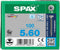SPAX 1197000500603 Roestvaststalen schroef, Verzonken kop, 5 x 60, Voldraad, T-STAR plus T20 - blank - 100 stuks
