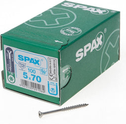 SPAX 1197000500703 Roestvaststalen schroef, Verzonken kop, 5 x 70, Voldraad, T-STAR plus T20 - blank - 100 stuks
