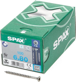 SPAX 1197000600803 Roestvaststalen schroef, Verzonken kop, 6 x 80, Voldraad, T-STAR plus T30 - blank - 100 stuks